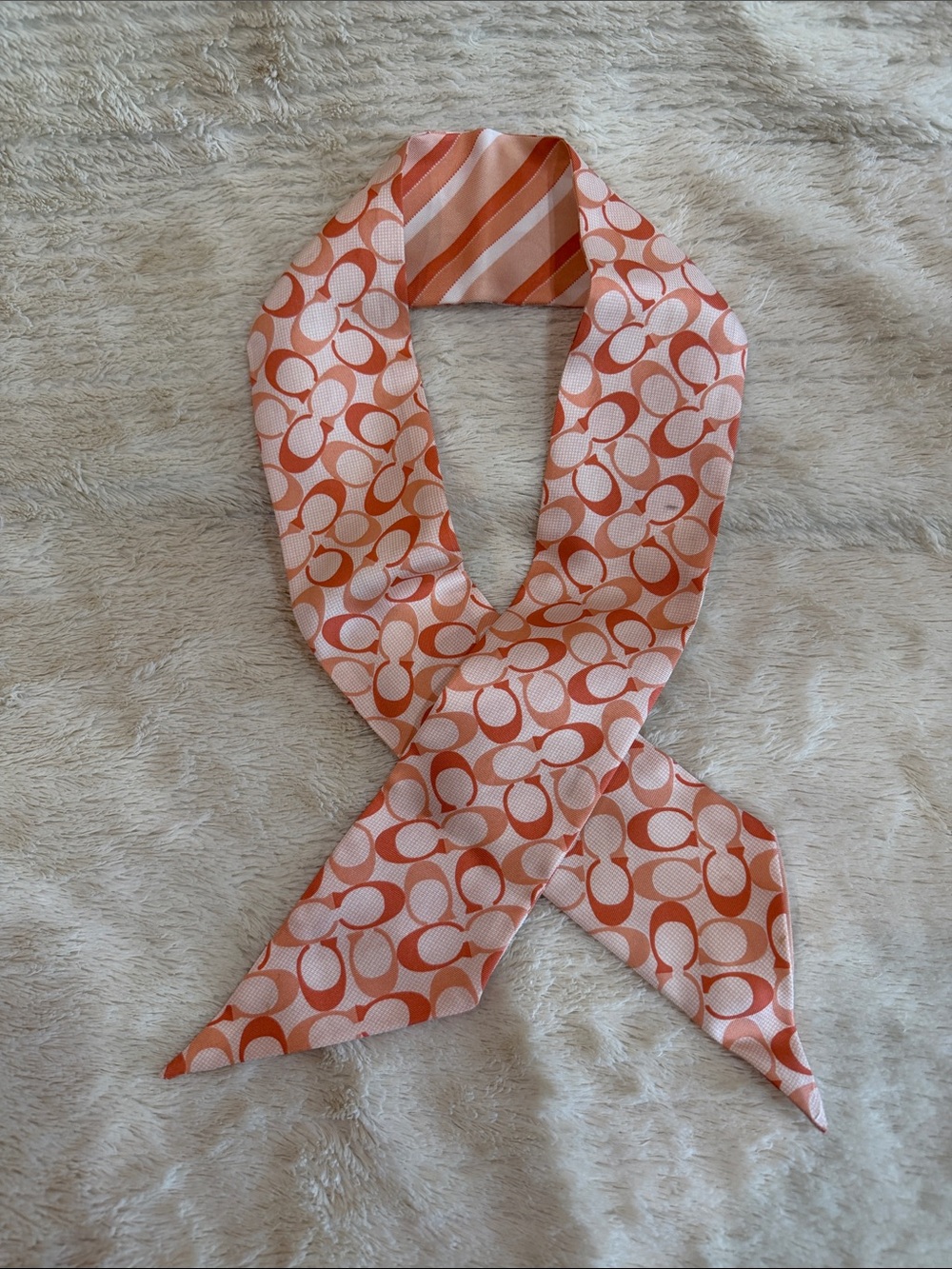 Coach Pink & Orange Signature Print Skinny Scarf
